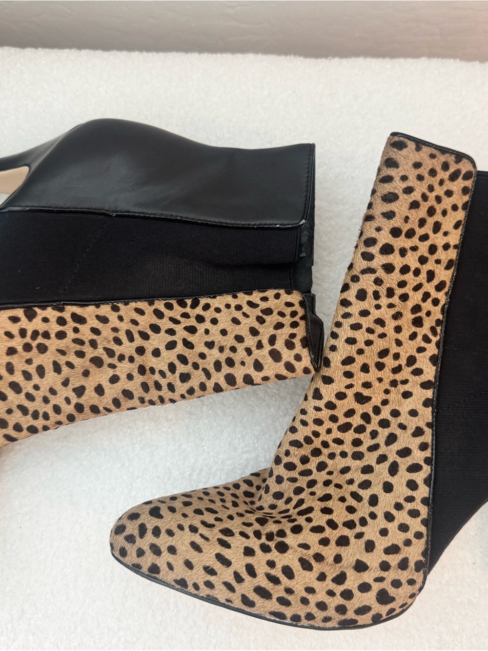 White House Black Market Leopard-Print Ankle Booties with Black Panels
